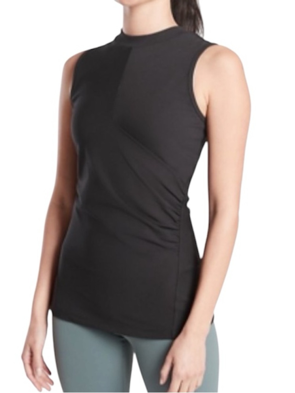 Athleta Bayview Tank Top Womens Black Mock Neck Powervita Ribbed Stretch size XS